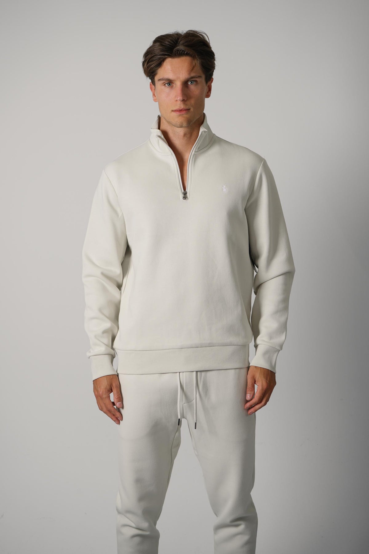 Ralph Lauren Double-Knit Quarter-Zip Pullover – Stone Pebble