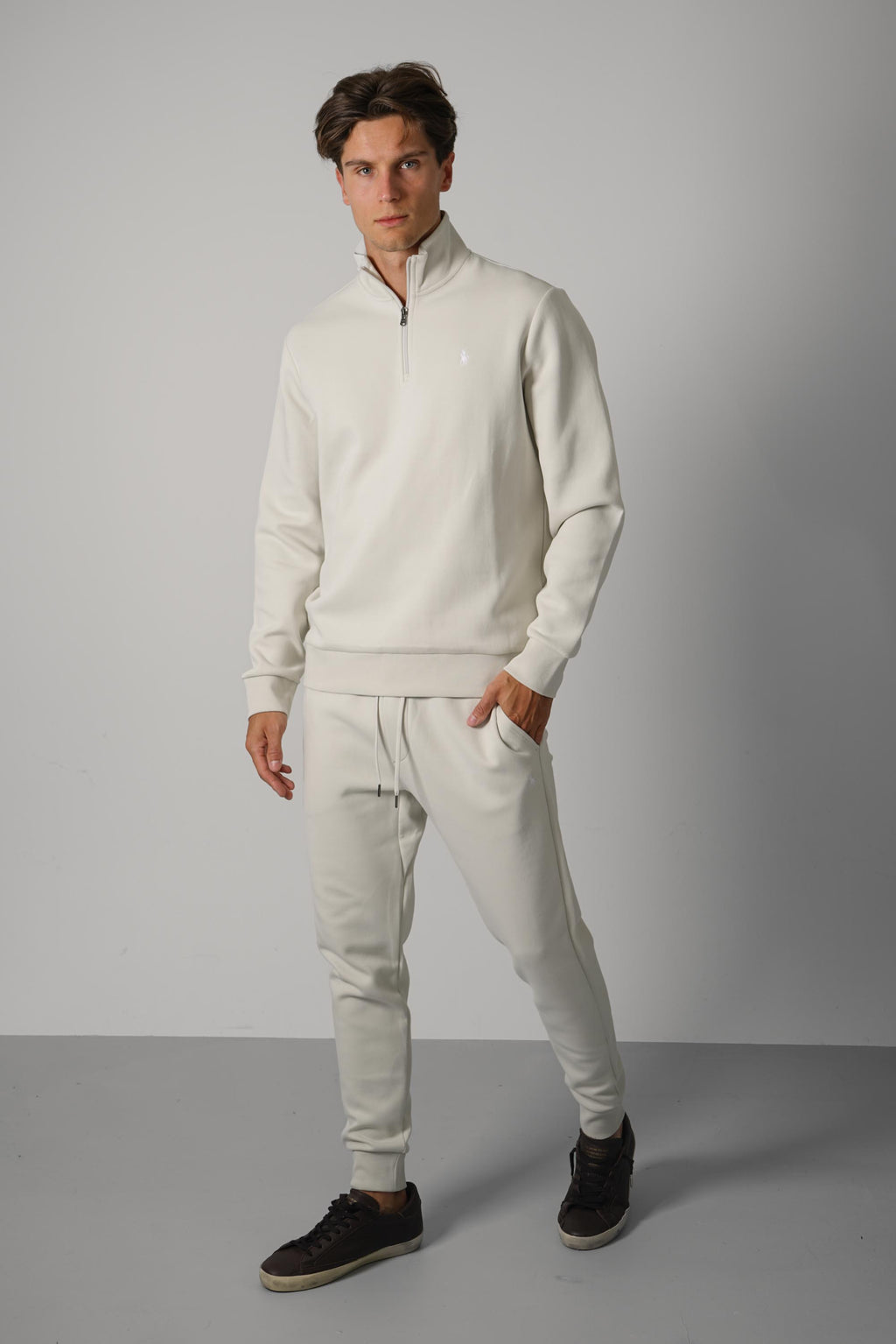 Ralph Lauren Double-Knit Quarter-Zip Pullover – Stone Pebble