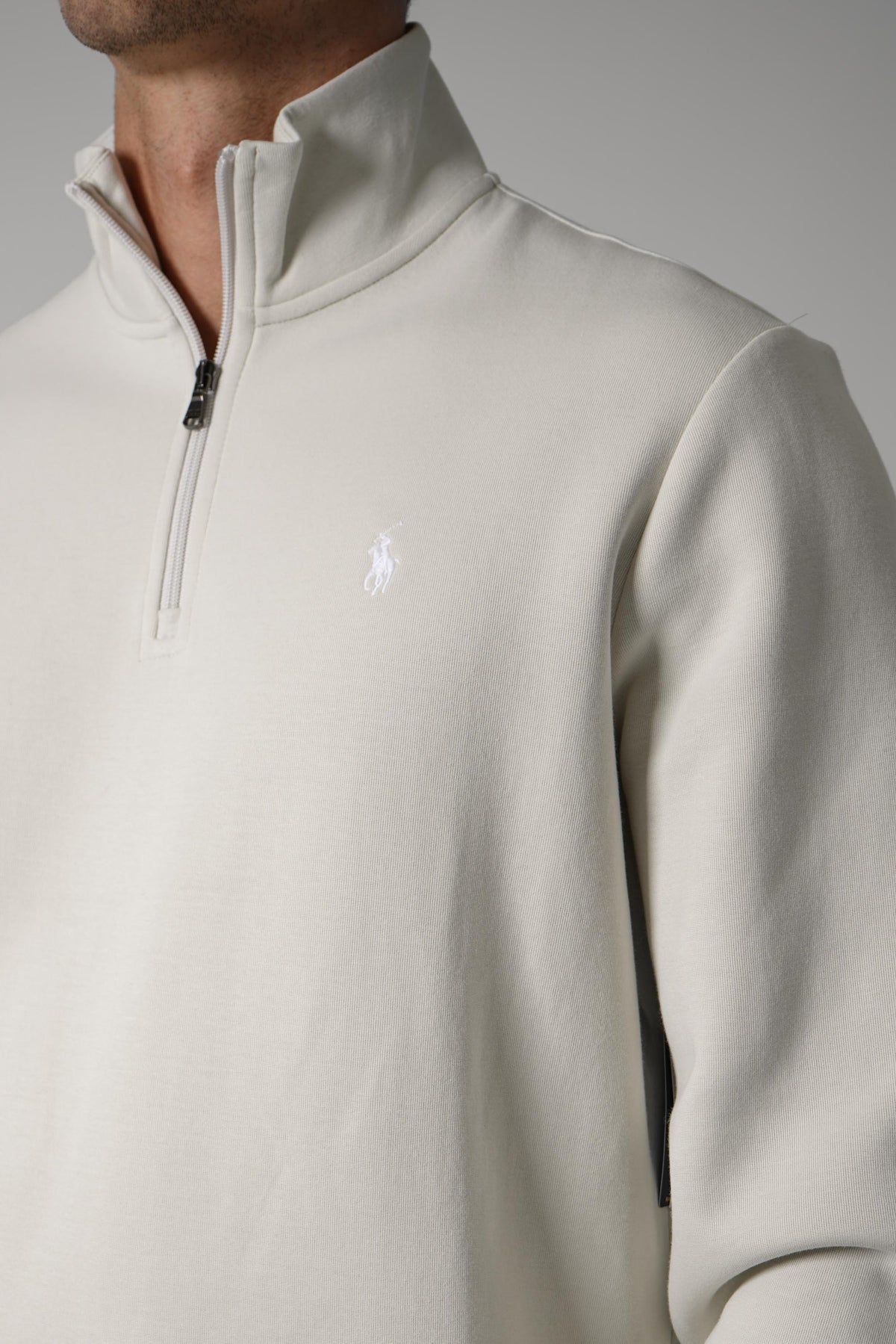 Ralph Lauren Double-Knit Quarter-Zip Pullover – Stone Pebble