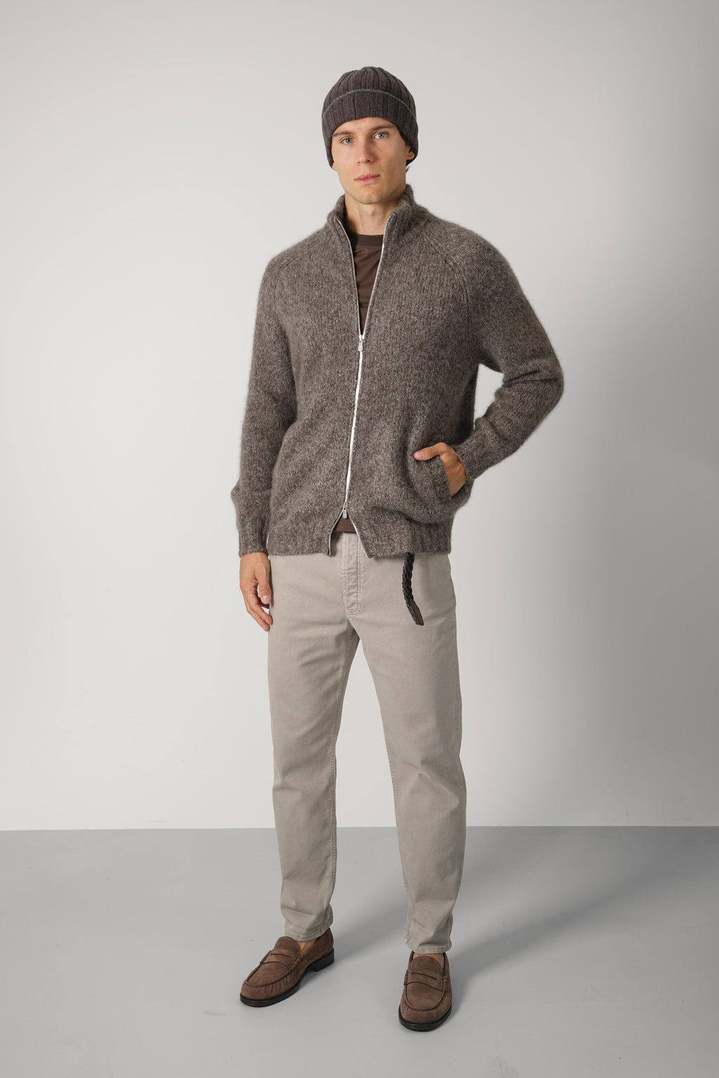 Brunello Cucinelli High-neck Cardigan Zipper Brown