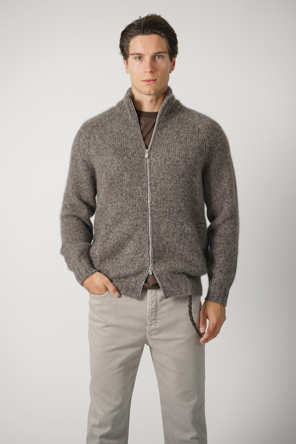 Brunello Cucinelli High-neck Cardigan Zipper Brown