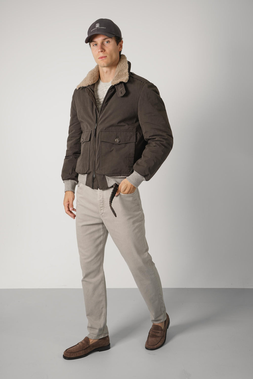 Brunello Cucinelli Cotton Bomber Green/Brown