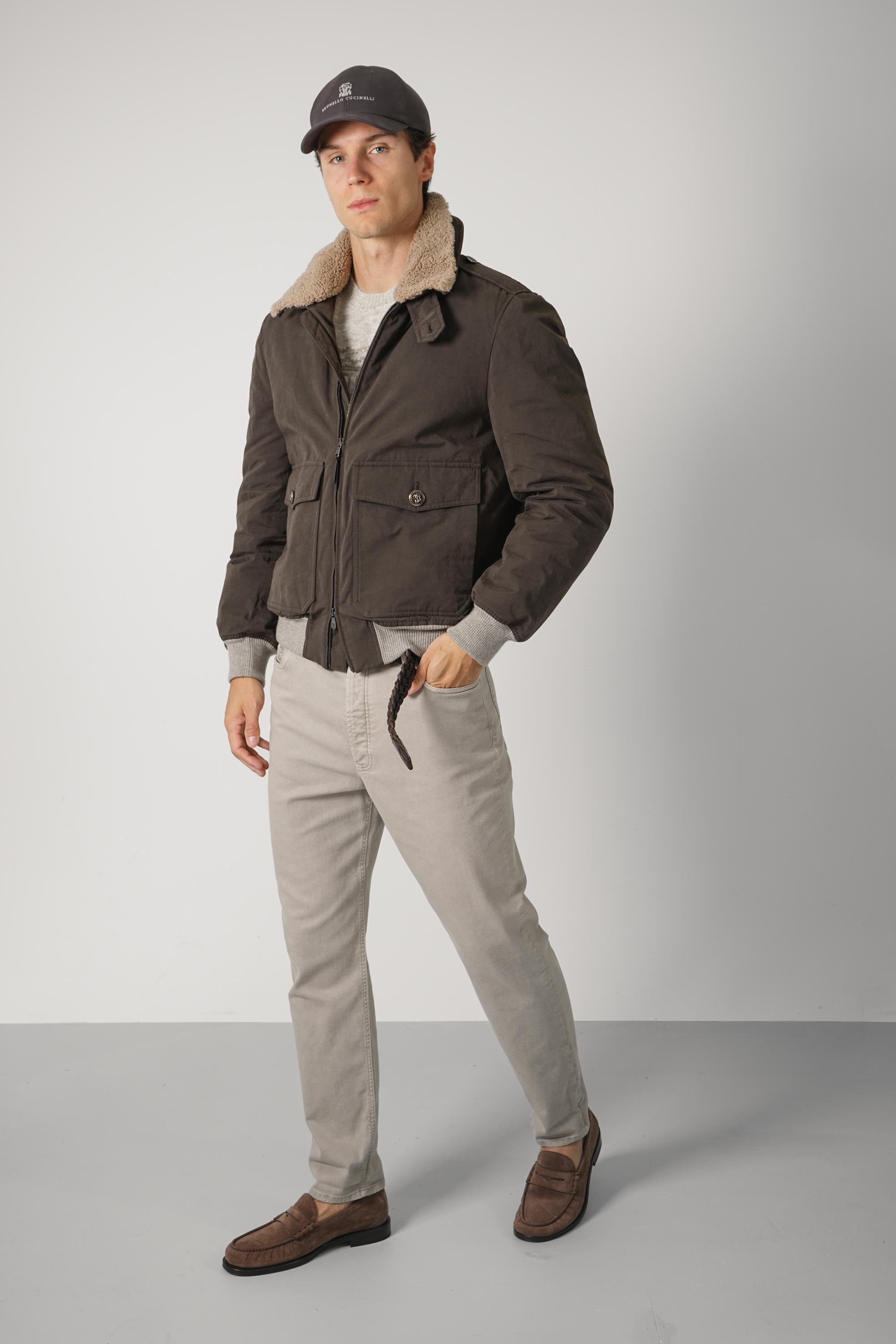 Brunello Cucinelli Cotton Bomber Green/Brown
