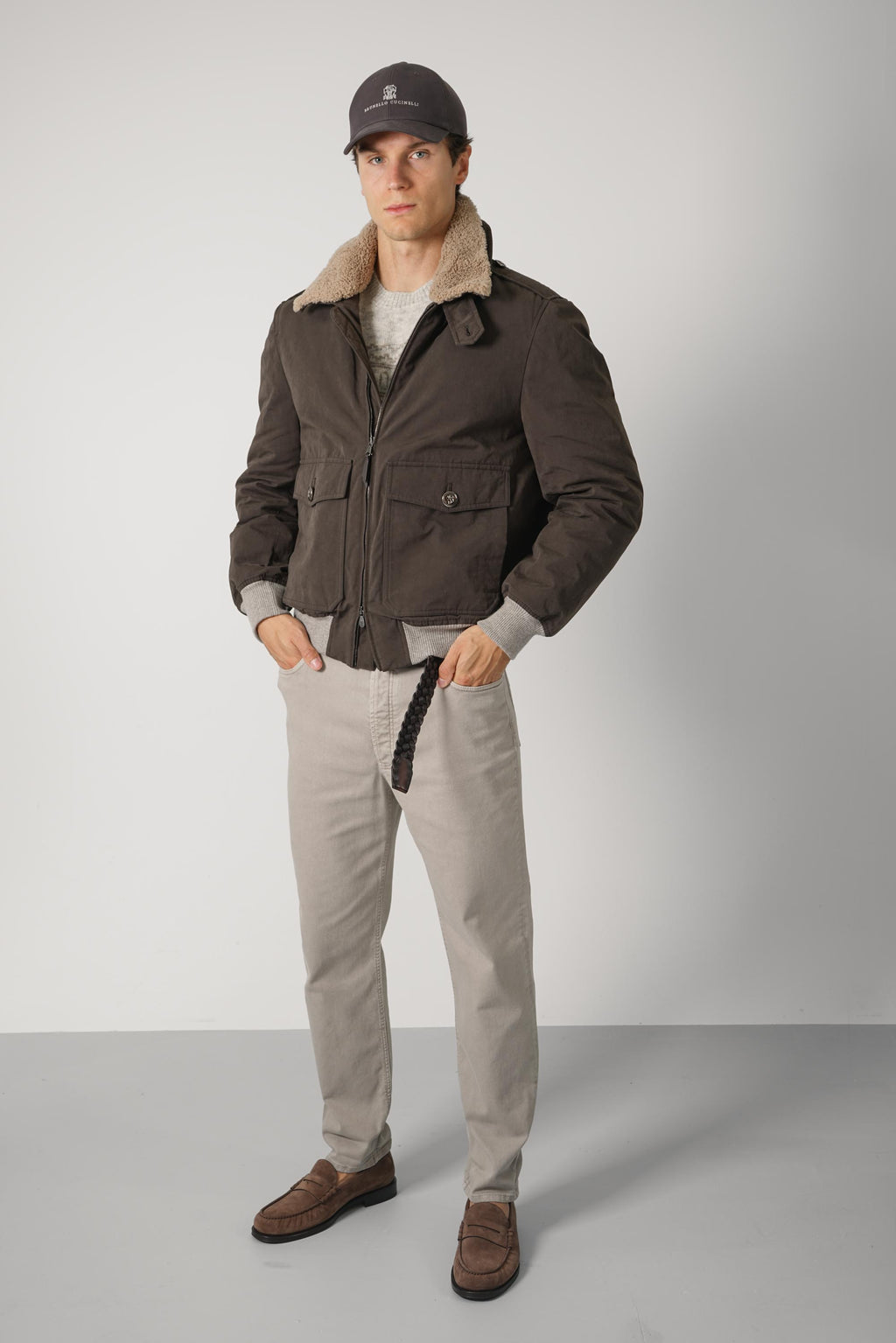 Brunello Cucinelli Cotton Bomber Green/Brown
