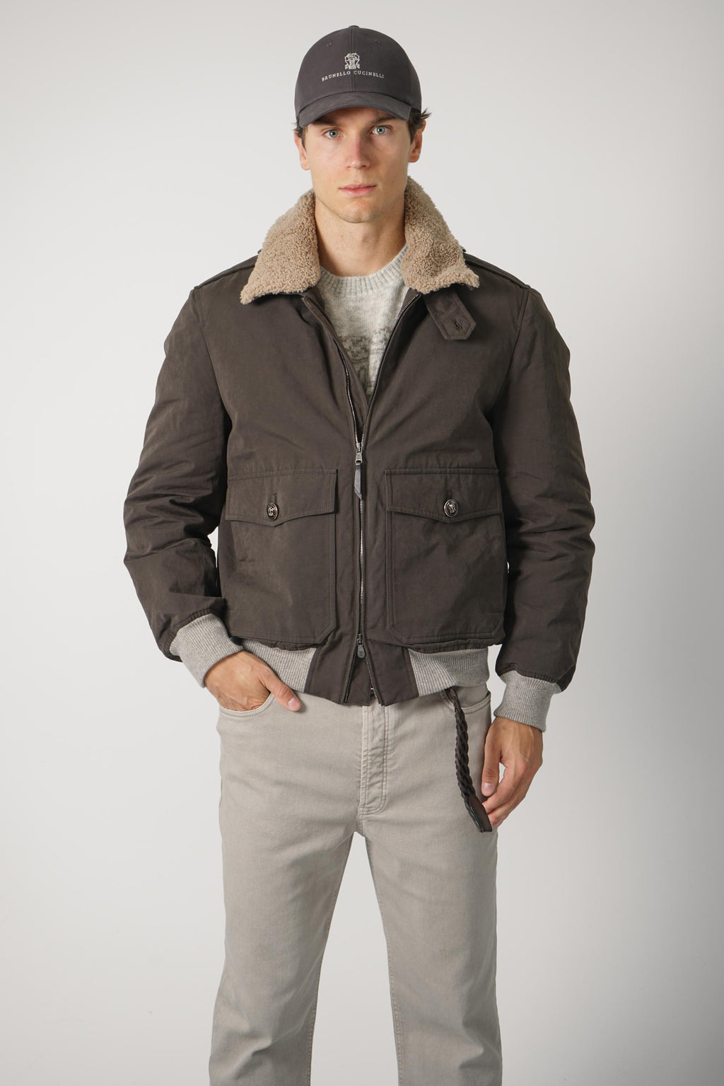 Brunello Cucinelli Cotton Bomber Green/Brown