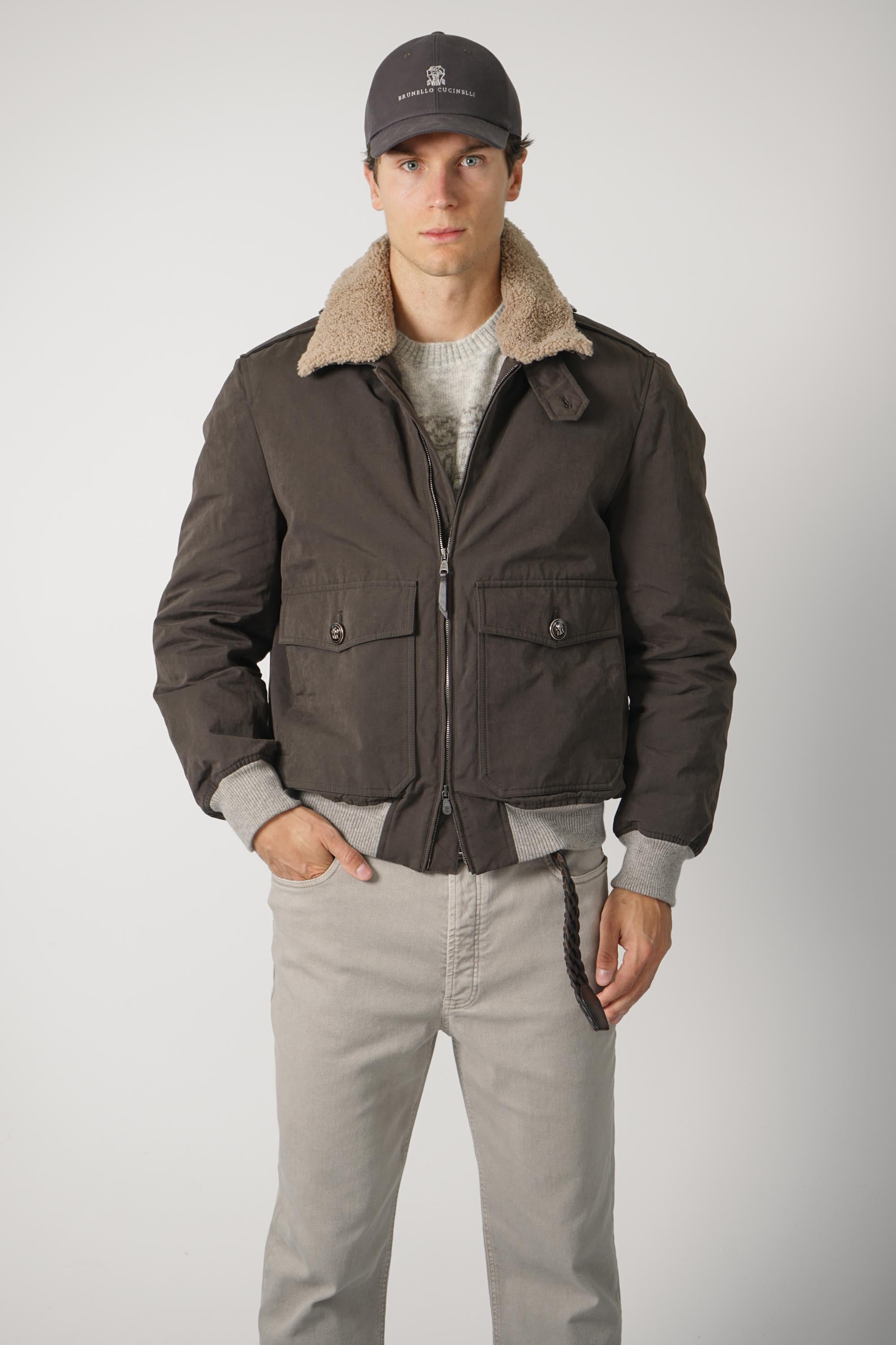 Brunello Cucinelli Cotton Bomber Green/Brown