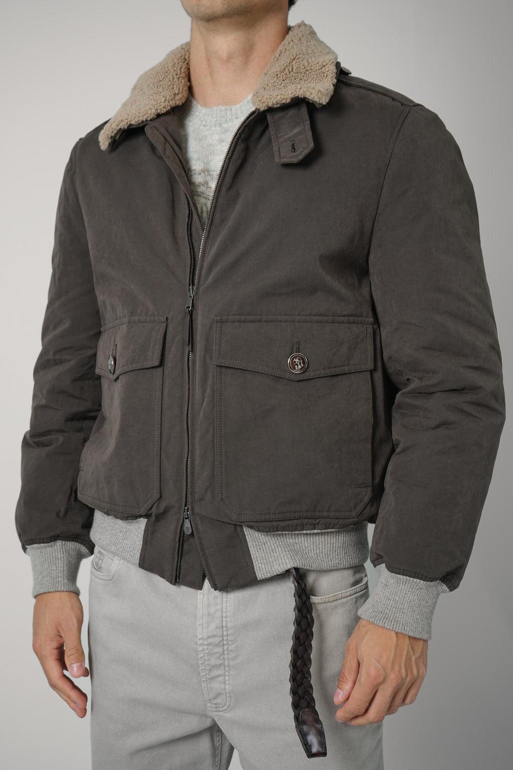 Brunello Cucinelli Cotton Bomber Green/Brown