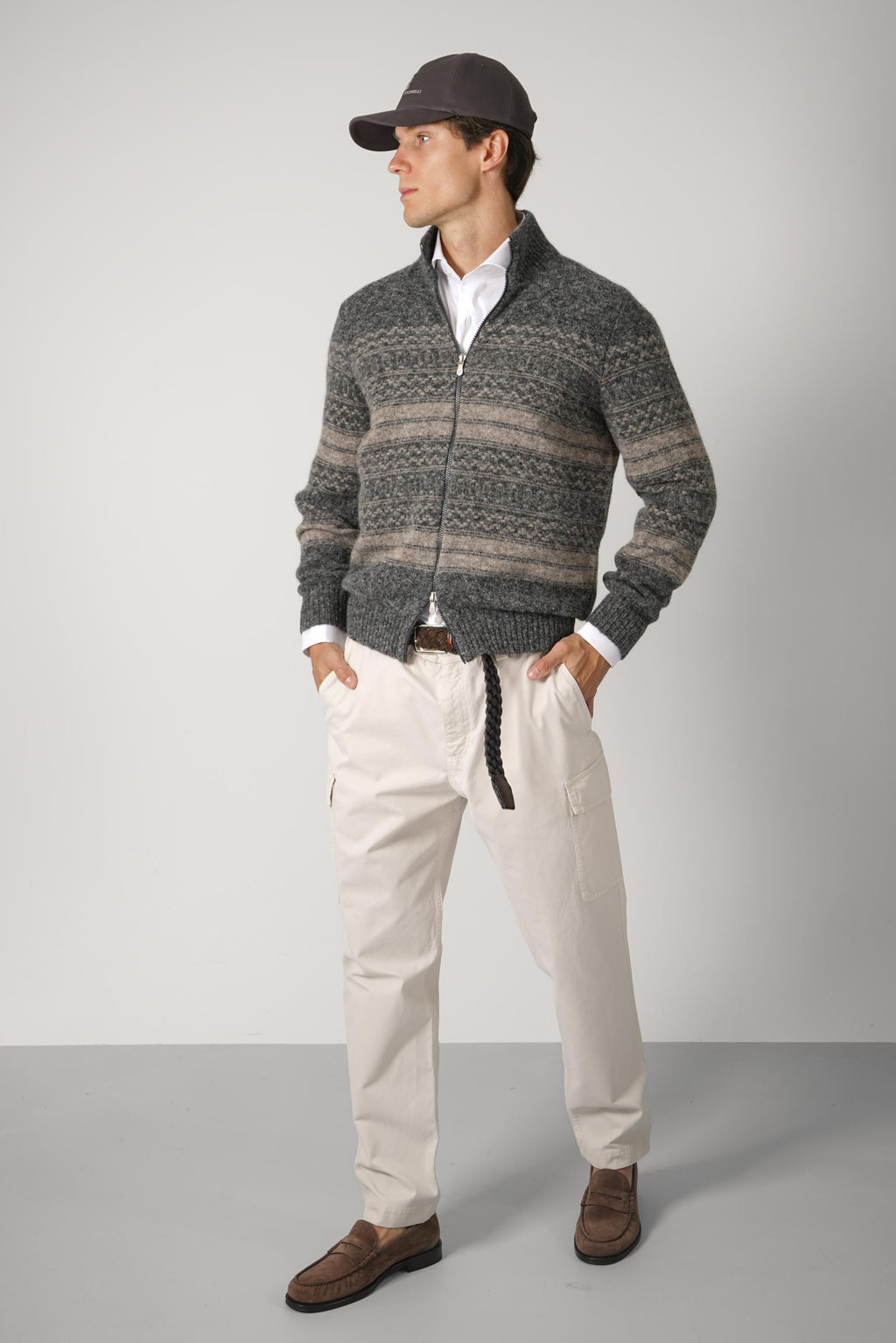 Brunello Cucinelli High-neck cardigan Zipper Grey/Taupe