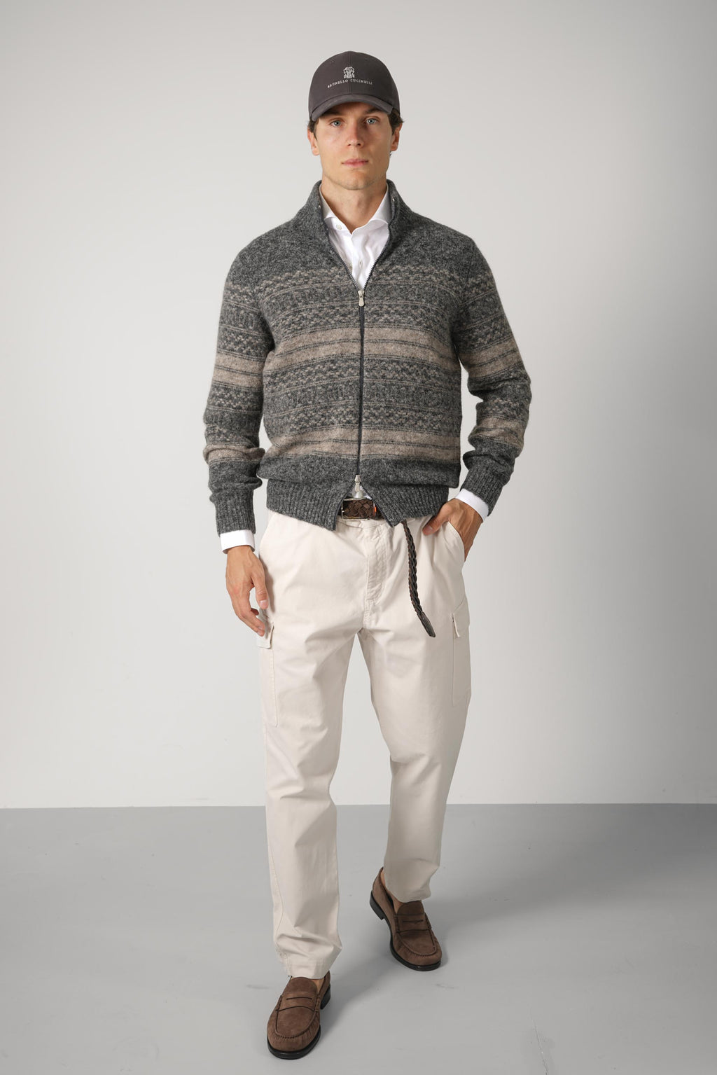Brunello Cucinelli High-neck cardigan Zipper Grey/Taupe