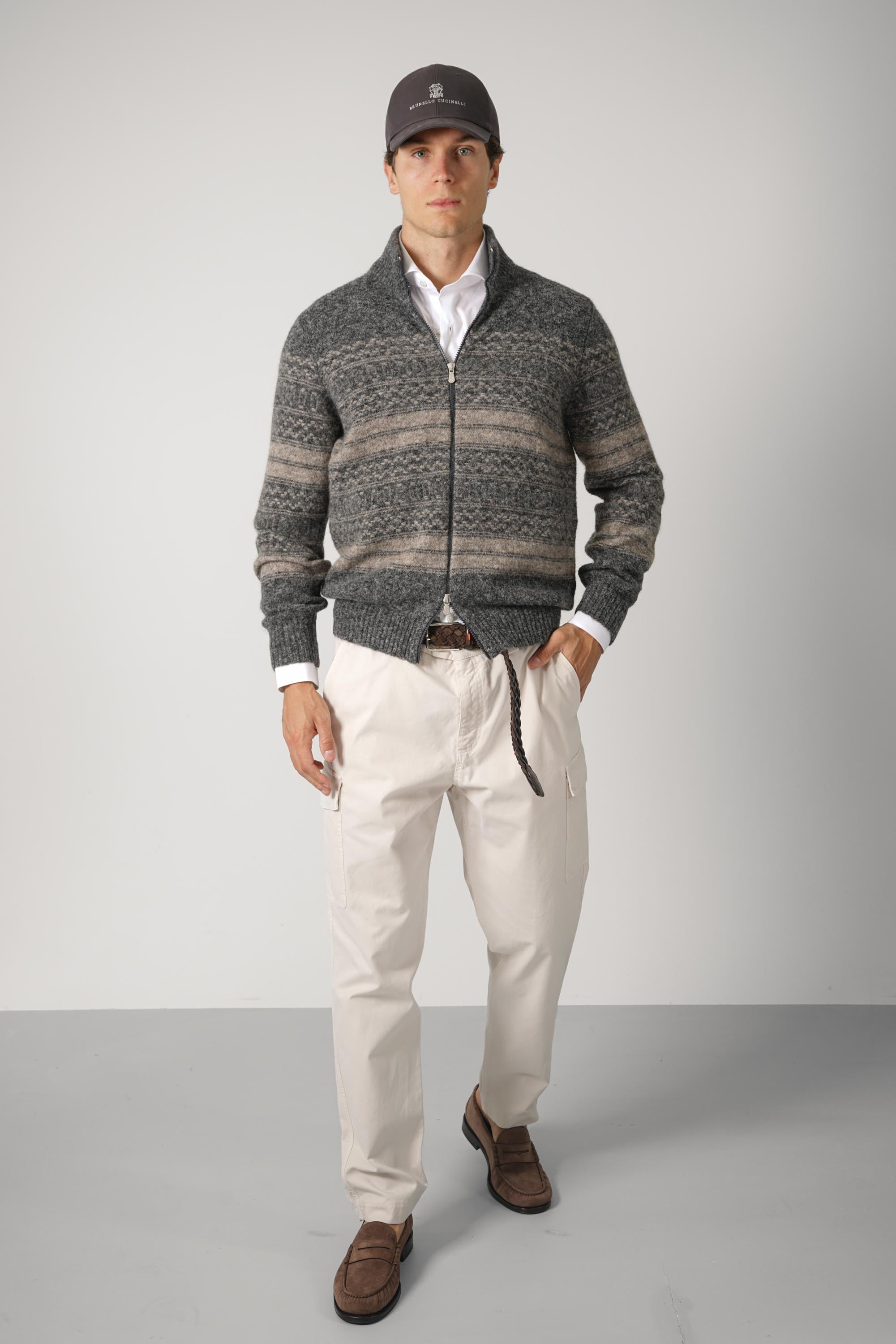 Brunello Cucinelli High-neck cardigan Zipper Grey/Taupe