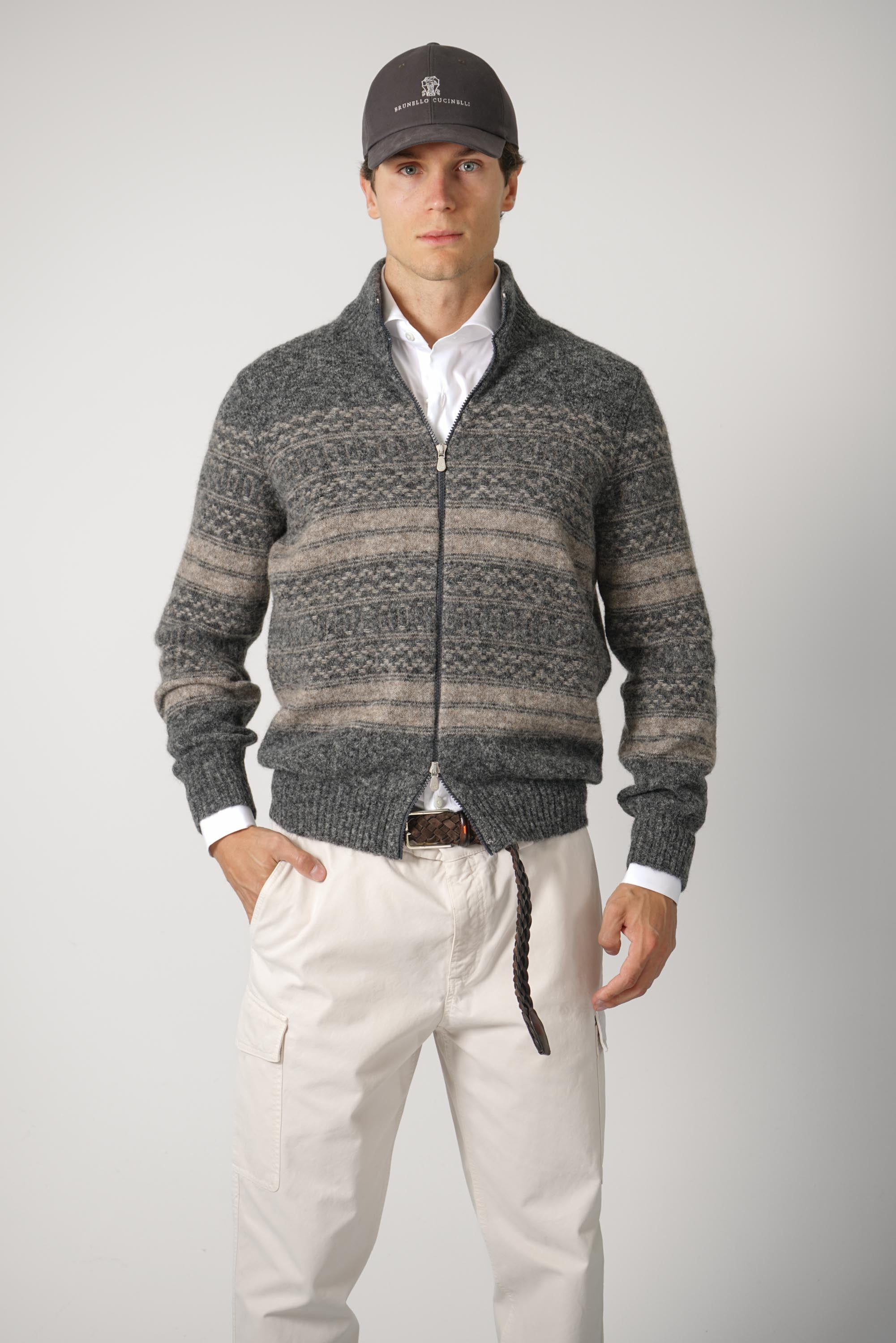 Brunello Cucinelli High-neck cardigan Zipper Grey/Taupe