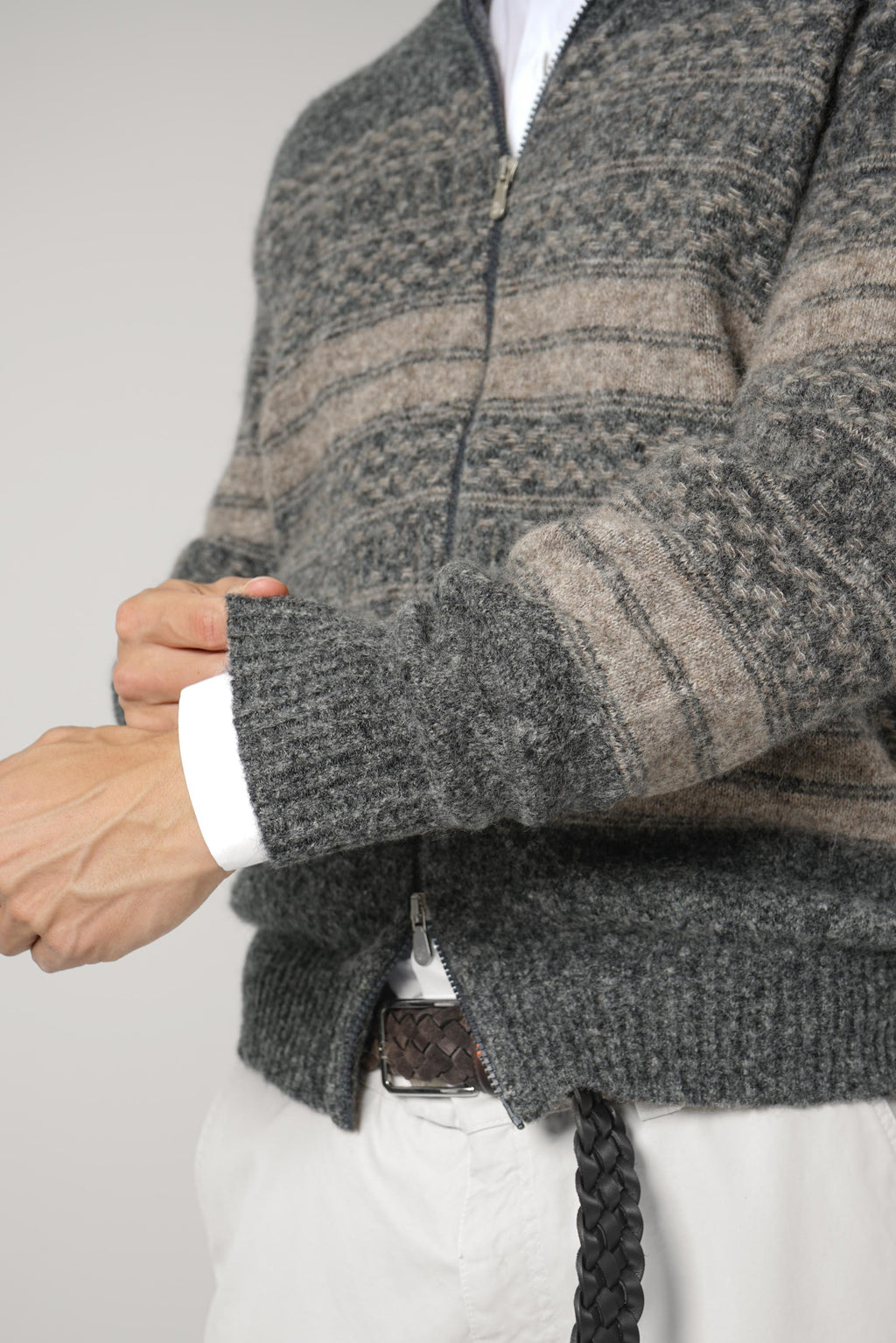Brunello Cucinelli High-neck cardigan Zipper Grey/Taupe