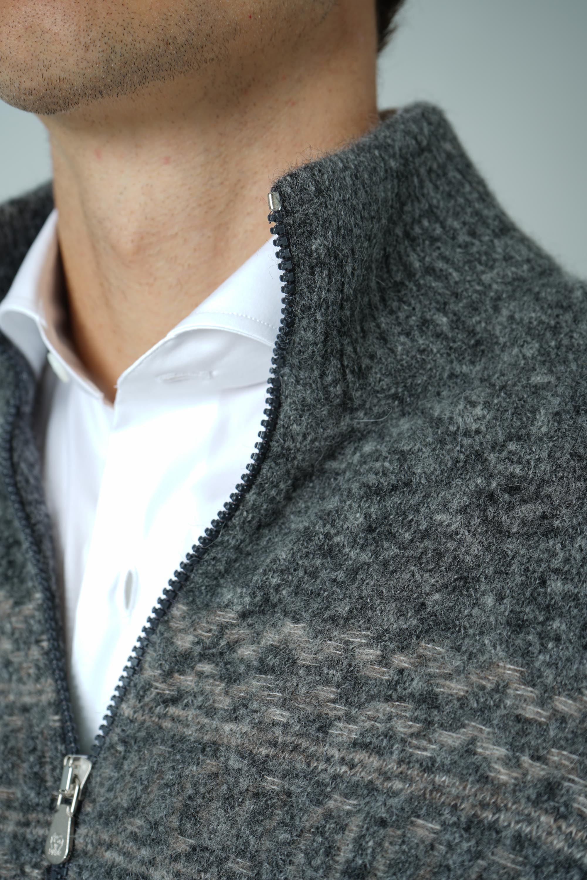 Brunello Cucinelli High-neck cardigan Zipper Grey/Taupe