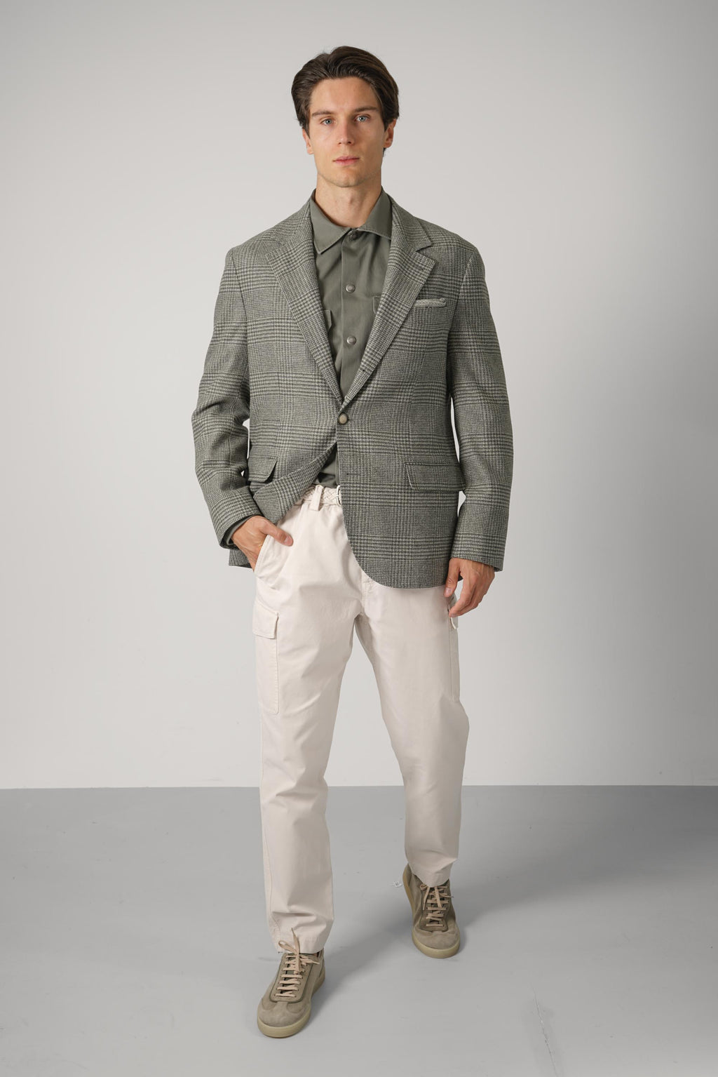 Brunello Cucinelli Prince of Wales Flannel Blazer Military