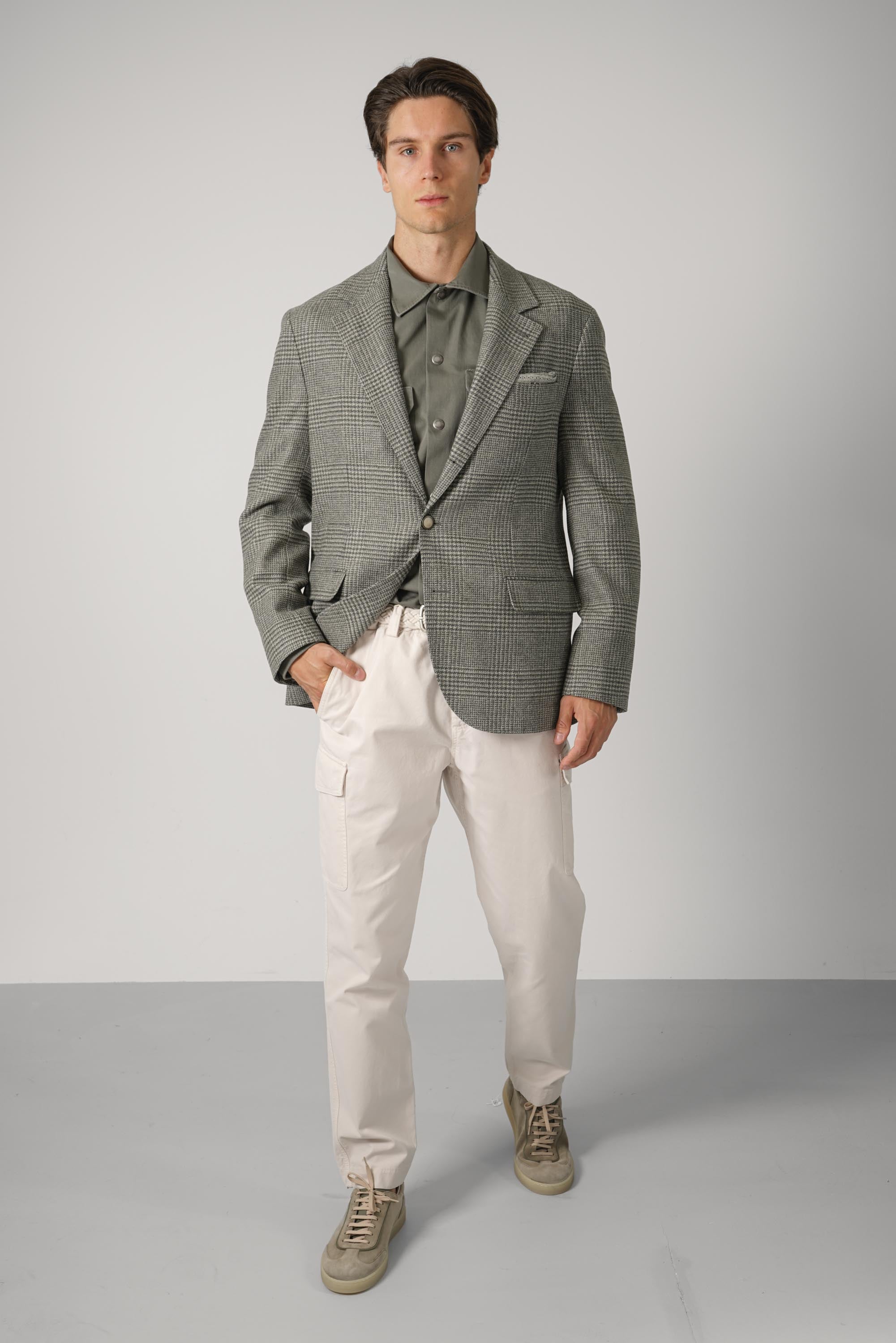 Brunello Cucinelli Prince of Wales Flannel Blazer Military