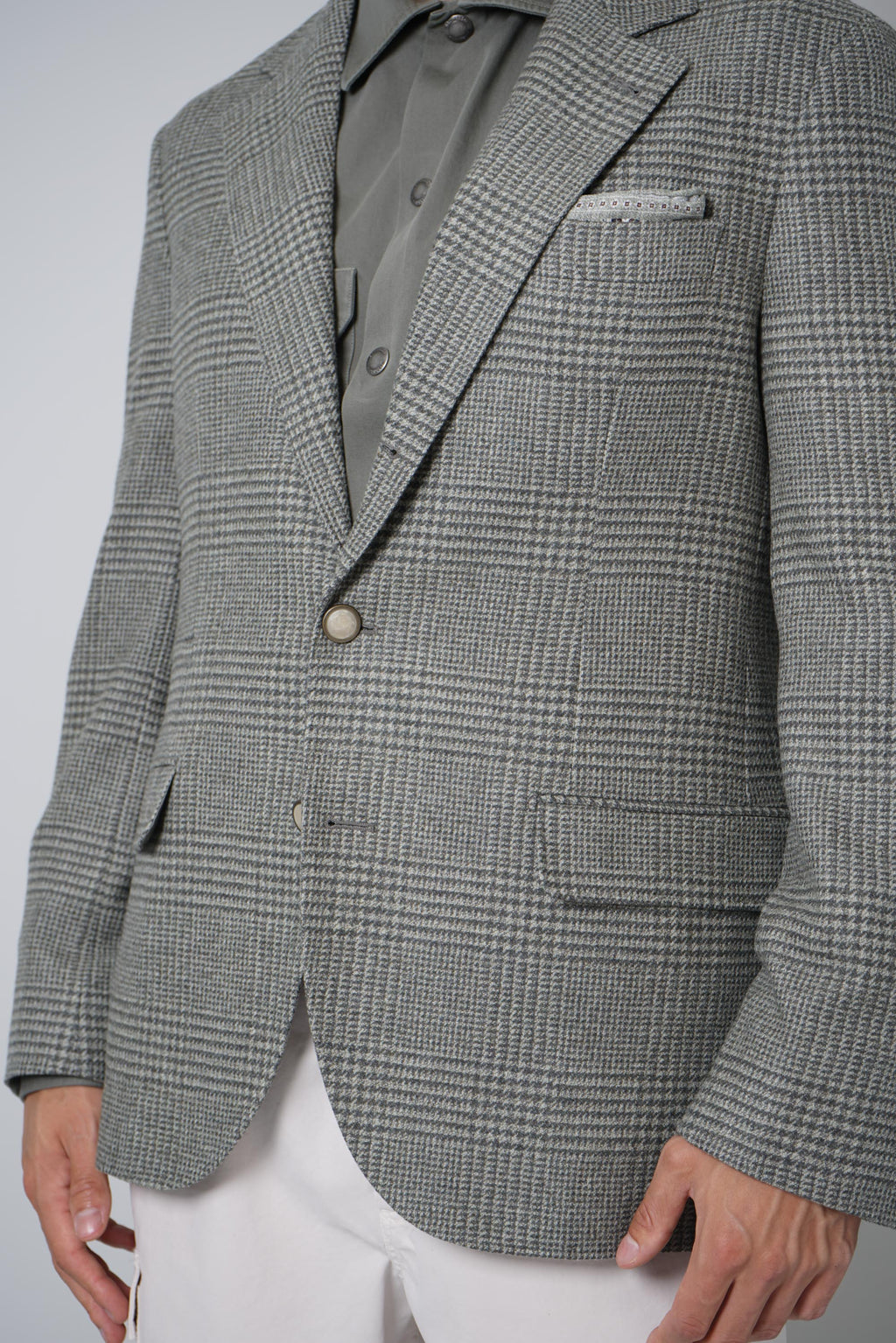 Brunello Cucinelli Prince of Wales Flannel Blazer Military