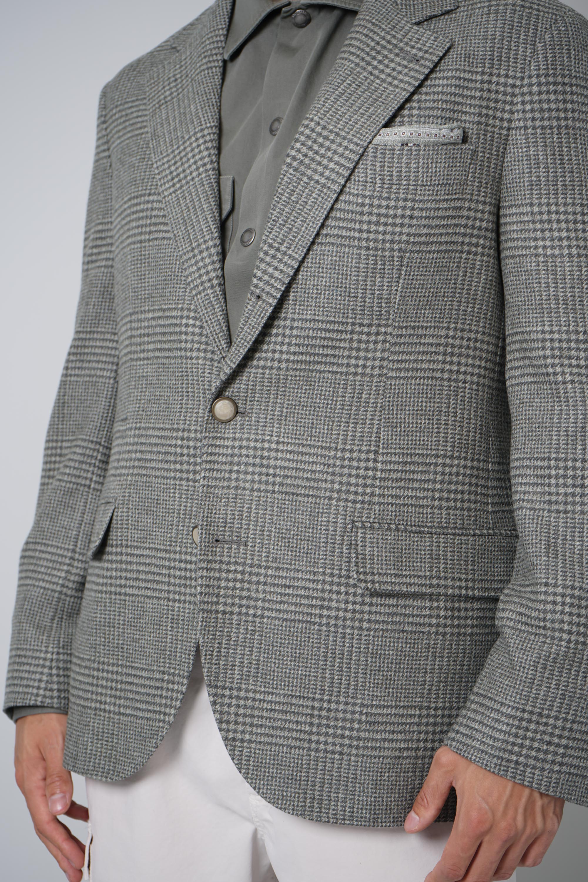 Brunello Cucinelli Prince of Wales Flannel Blazer Military