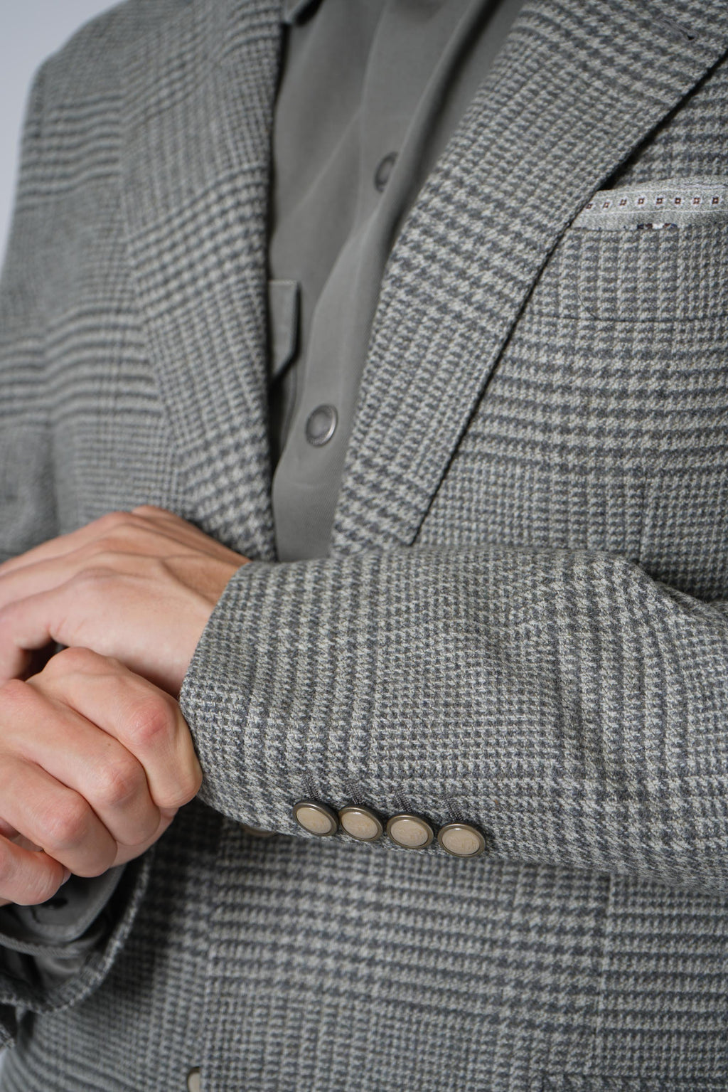 Brunello Cucinelli Prince of Wales Flannel Blazer Military