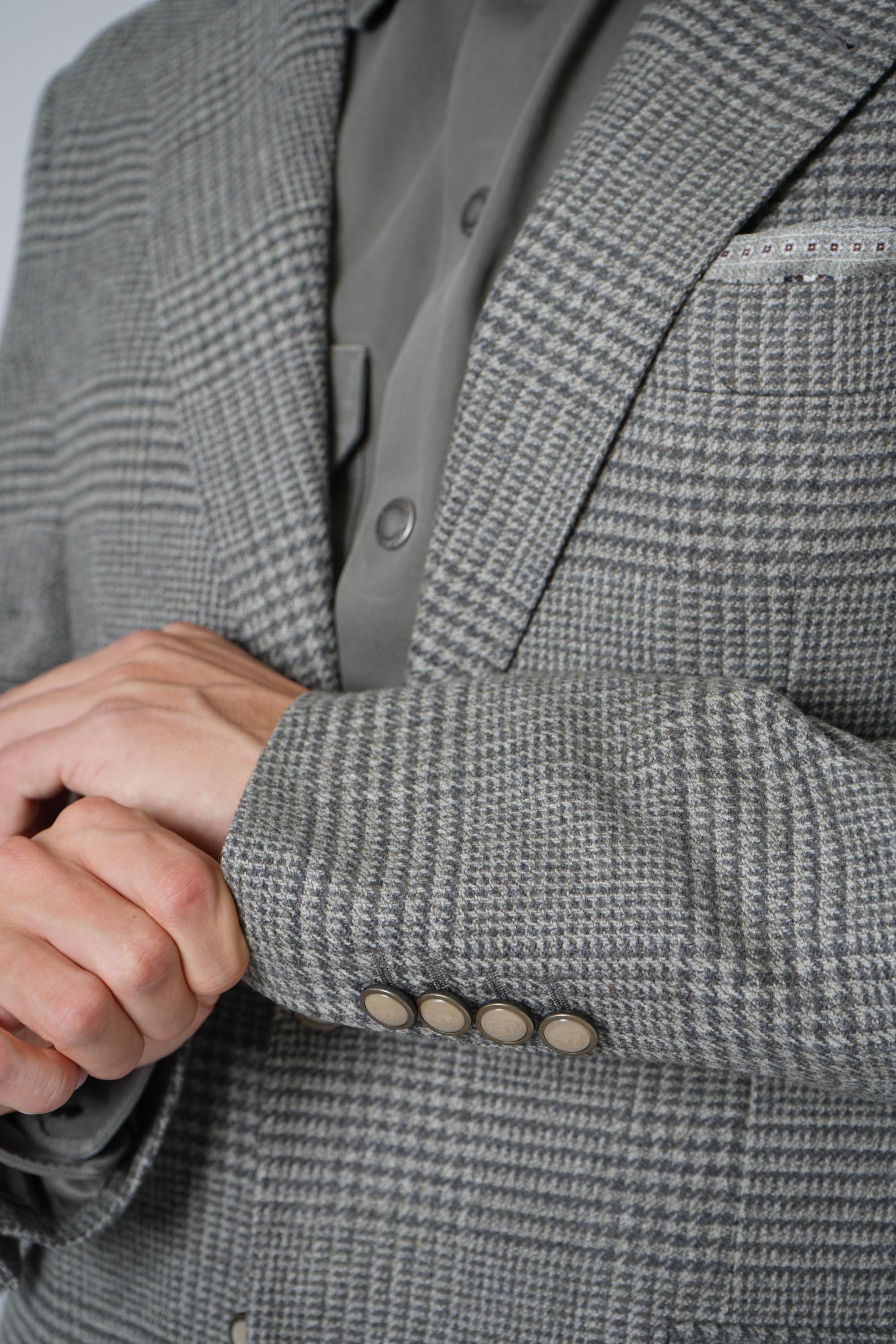 Brunello Cucinelli Prince of Wales Flannel Blazer Military