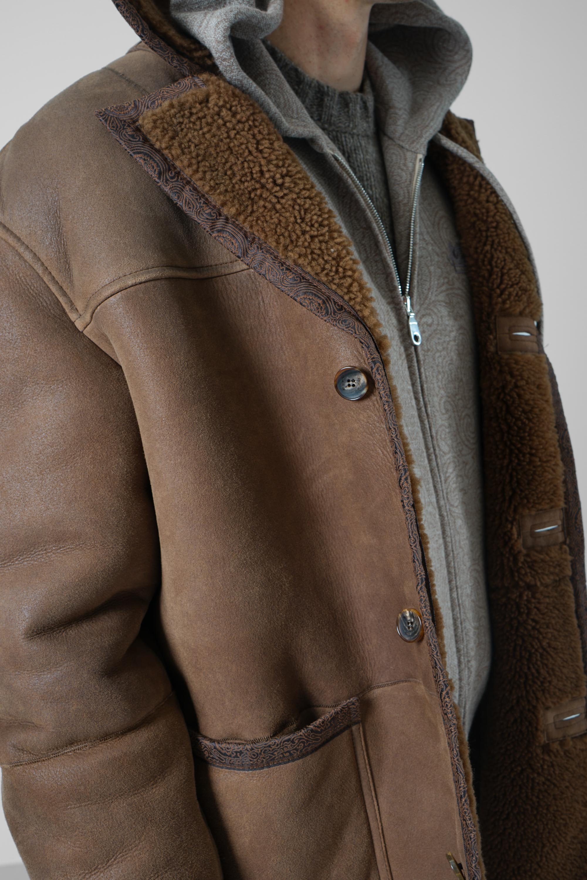 Etro Mid Length Shearling Coat – Brown
