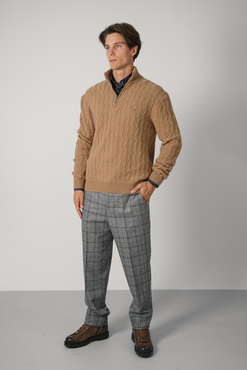 Etro Roma Knitted Quarter Zip Jumper – Camel