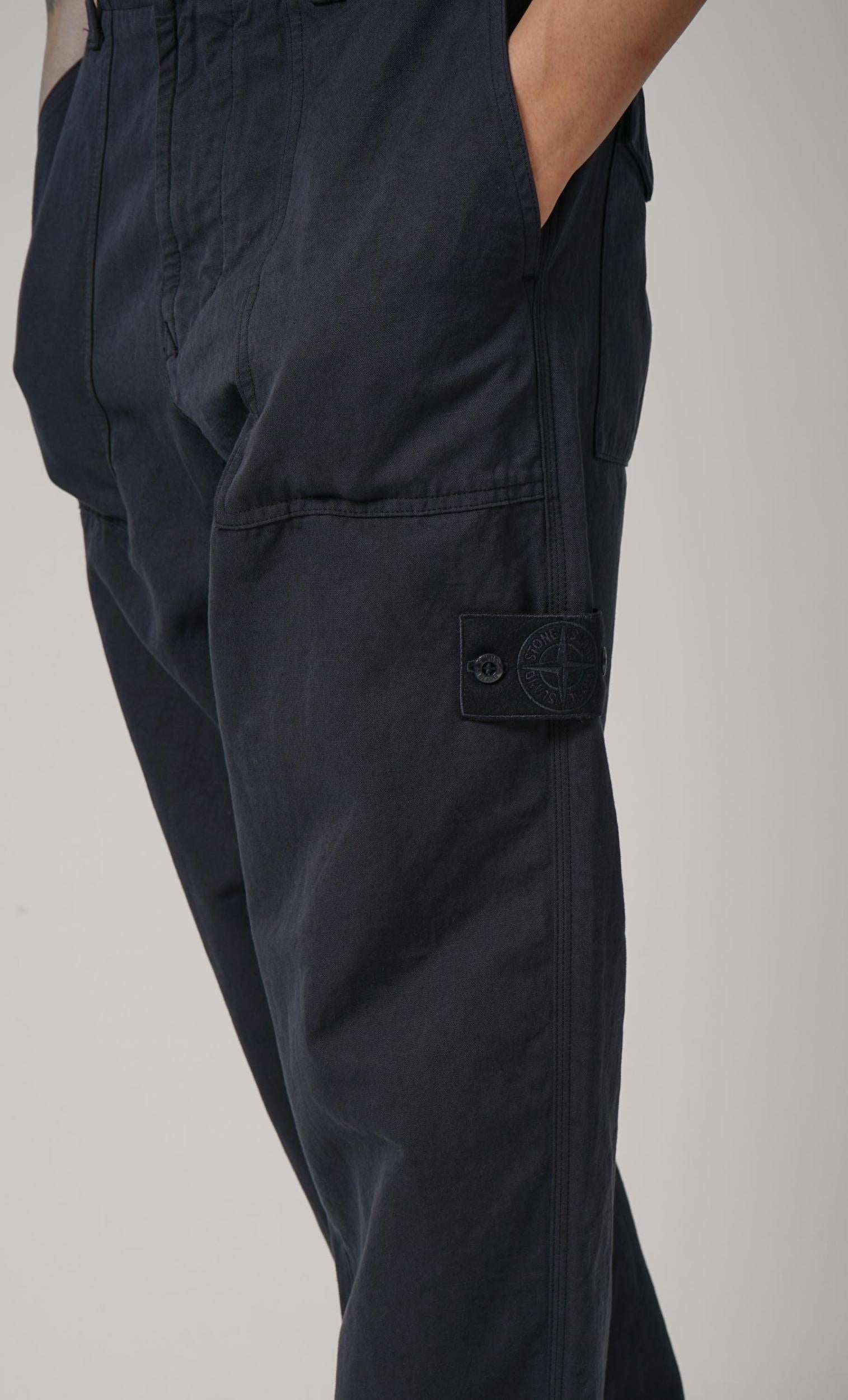 3100016 Stone Island Ghost Linen Regular Fatique Trousers Slate Blue
