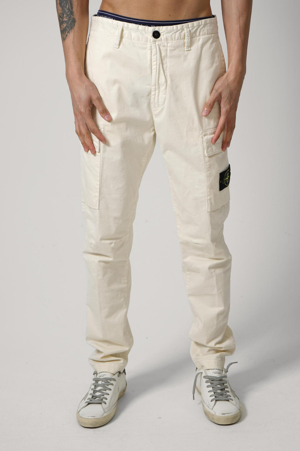 3100051 Stone Island Stretch Broken Twill 'Old' Effect Cargo Pants Beige