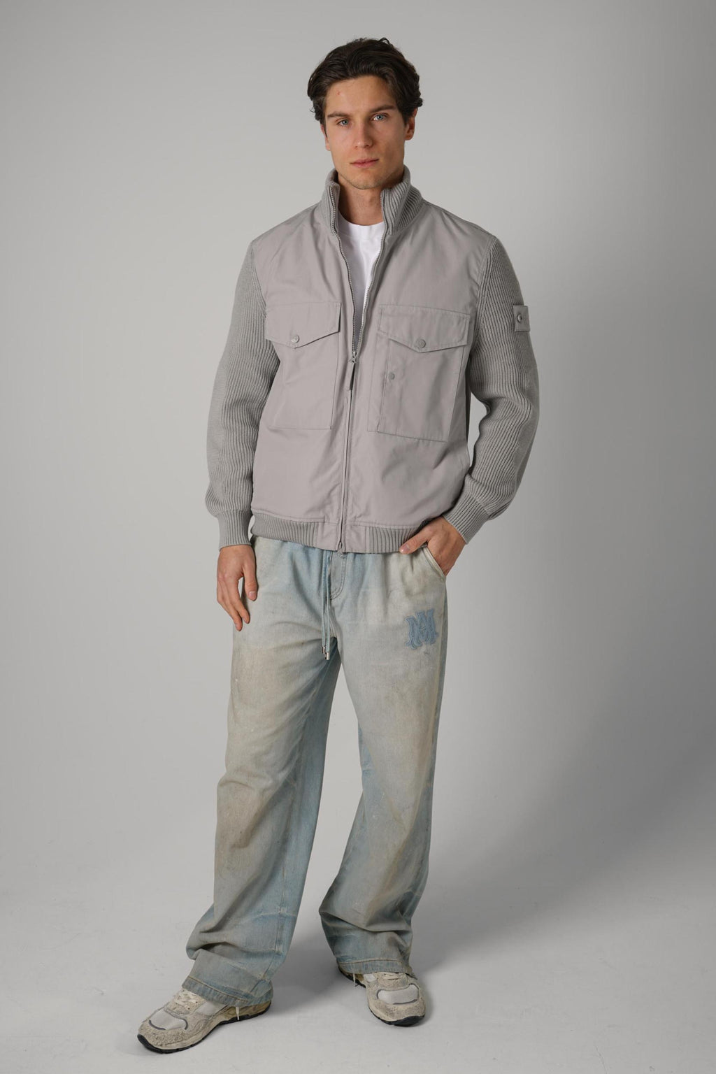 4100044 Stone Island All Weather Cotton Canvas And Knit S.I. Ghost Grey