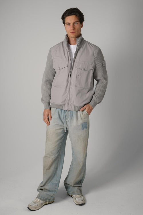 4100044 Stone Island All Weather Cotton Canvas And Knit S.I. Ghost Grey