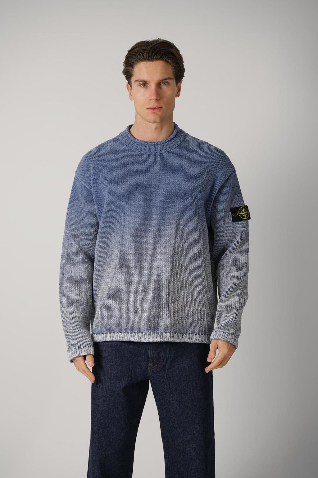 5100003 Stone Island Chenille Degrade Print Crewneck Jumper Avio Blue