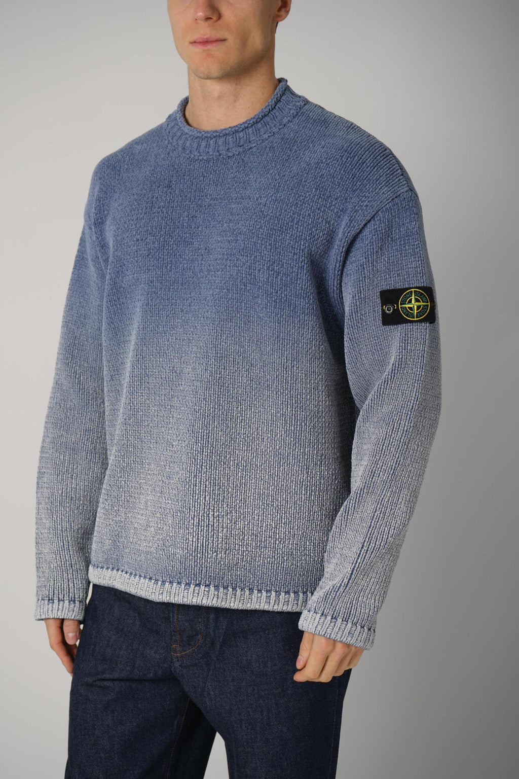 5100003 Stone Island Chenille Degrade Print Crewneck Jumper Avio Blue