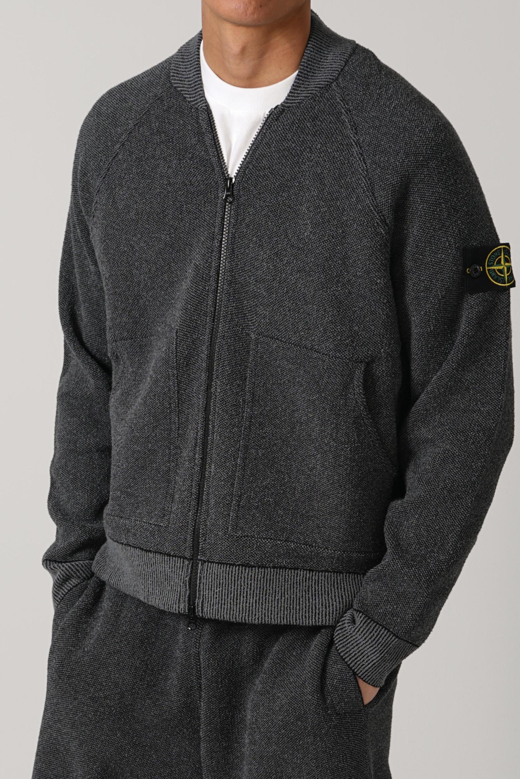 5100019 Stone Island Loose-Fit Zip-Up Jumper With Bombercollar Charcoal