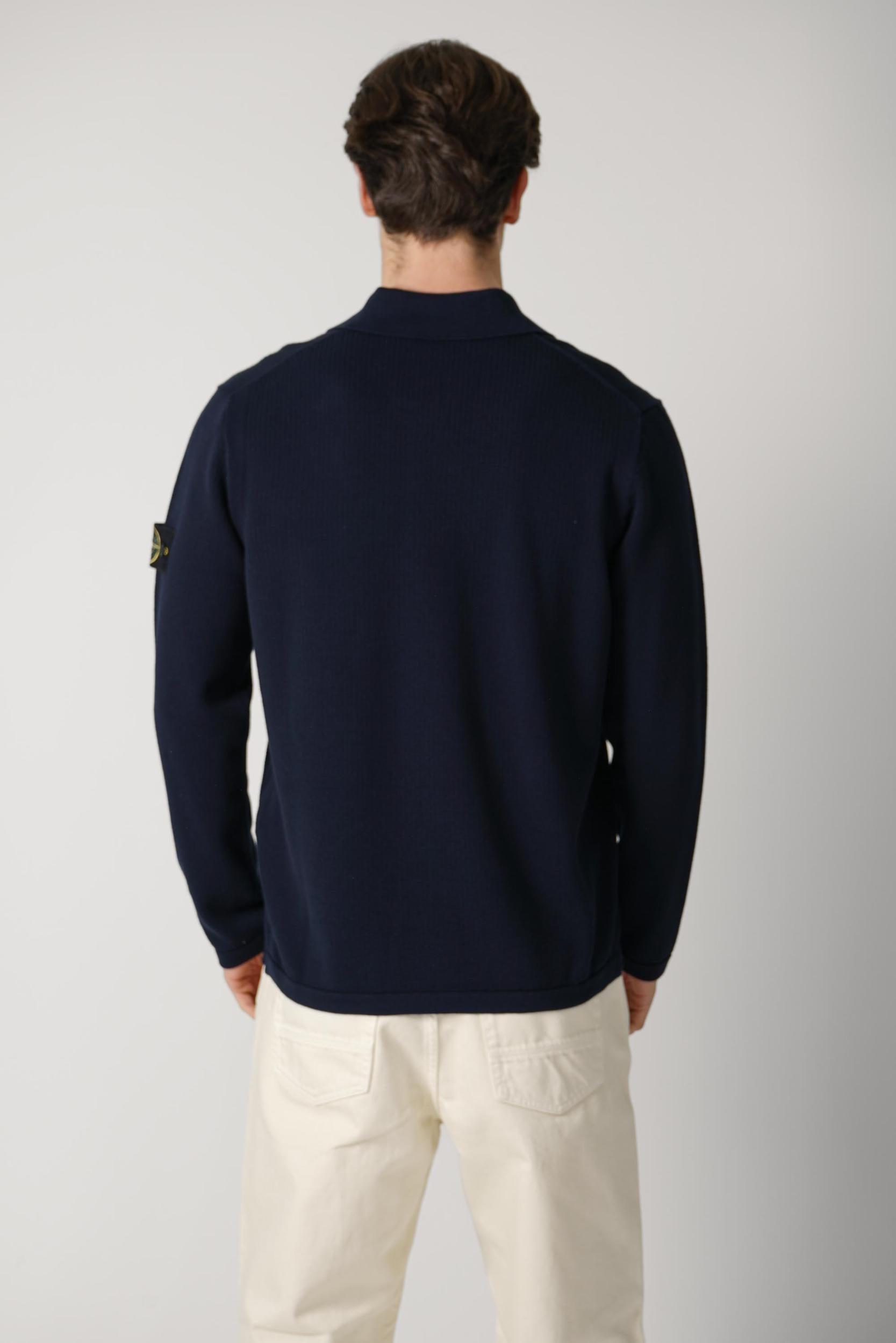 5100024 Stone Island Waffle Structured Longsleeve Polo Navy