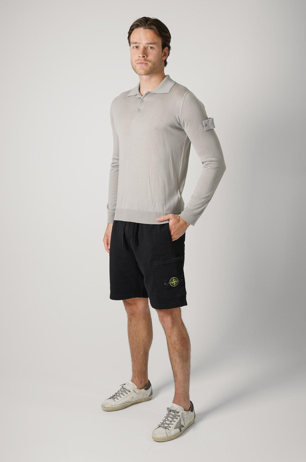 5100076 Stone Islan Ghost Longsleeve Polo Shirt Grey