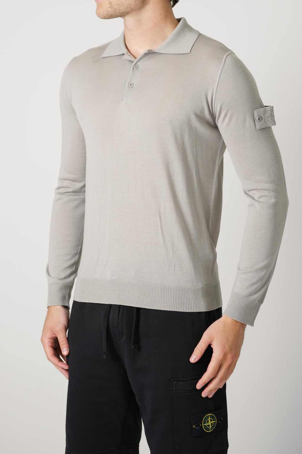 5100076 Stone Islan Ghost Longsleeve Polo Shirt Grey