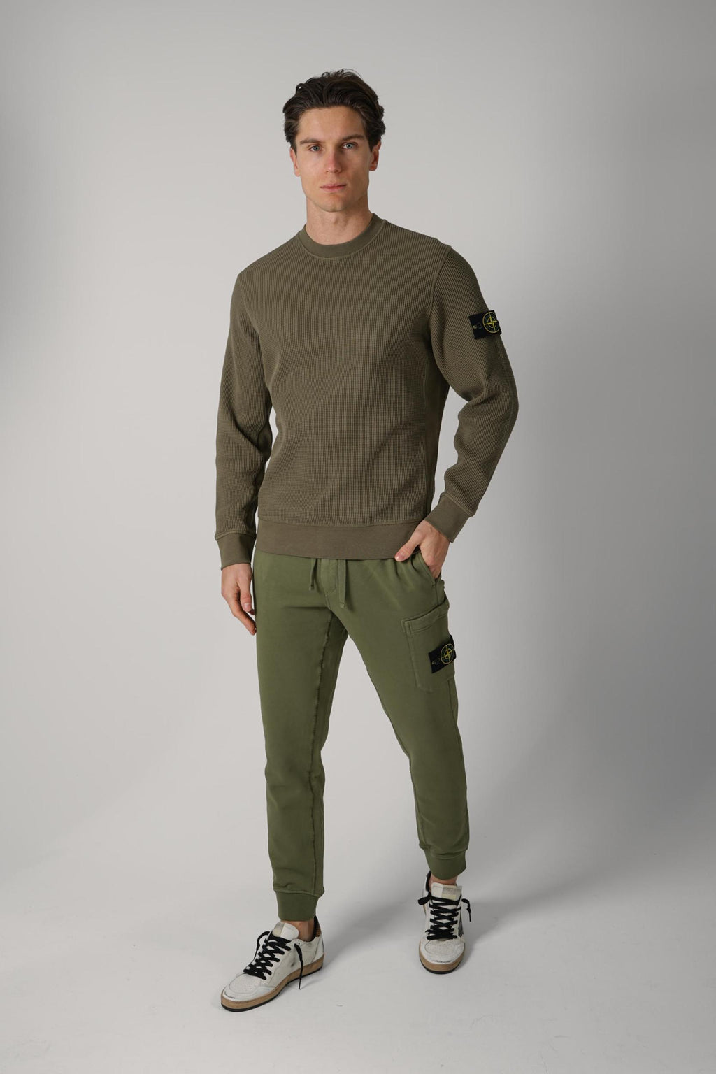 6100056 Stone Island Waffle Crewneck Military Green