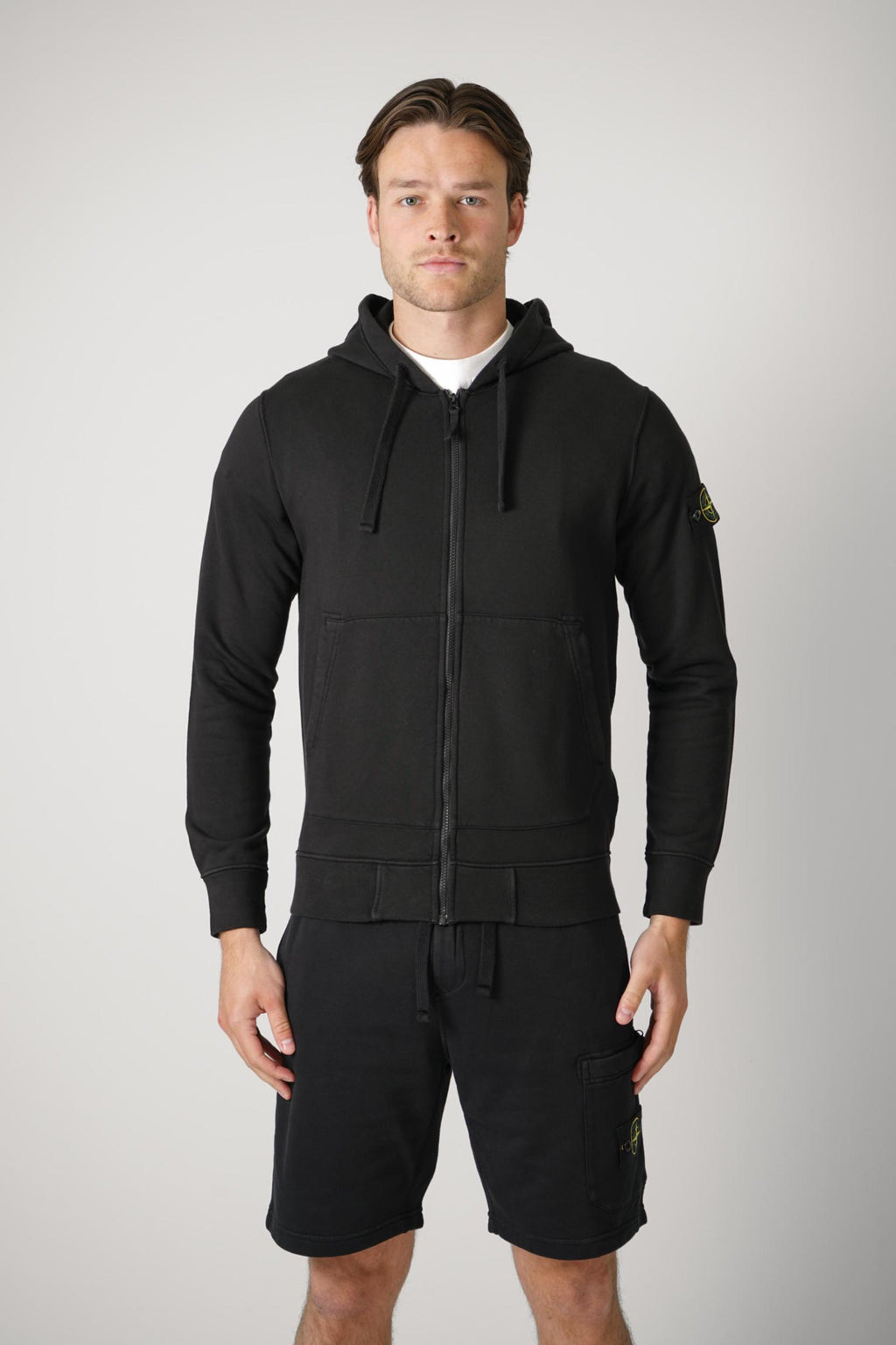 6100061 Stone Island Full Zipper Hooded Sweater Black