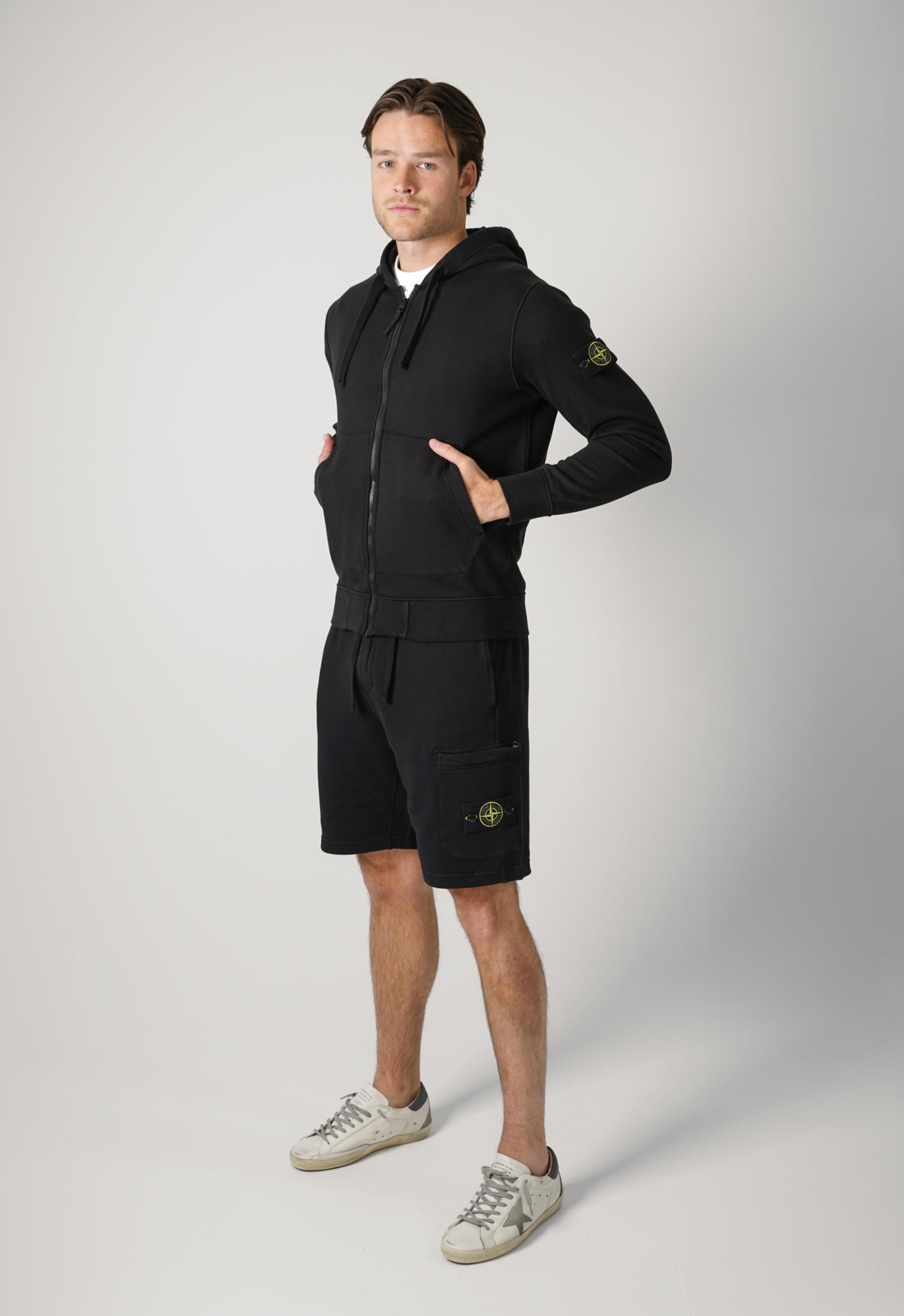 6100061 Stone Island Full Zipper Hooded Sweater Black