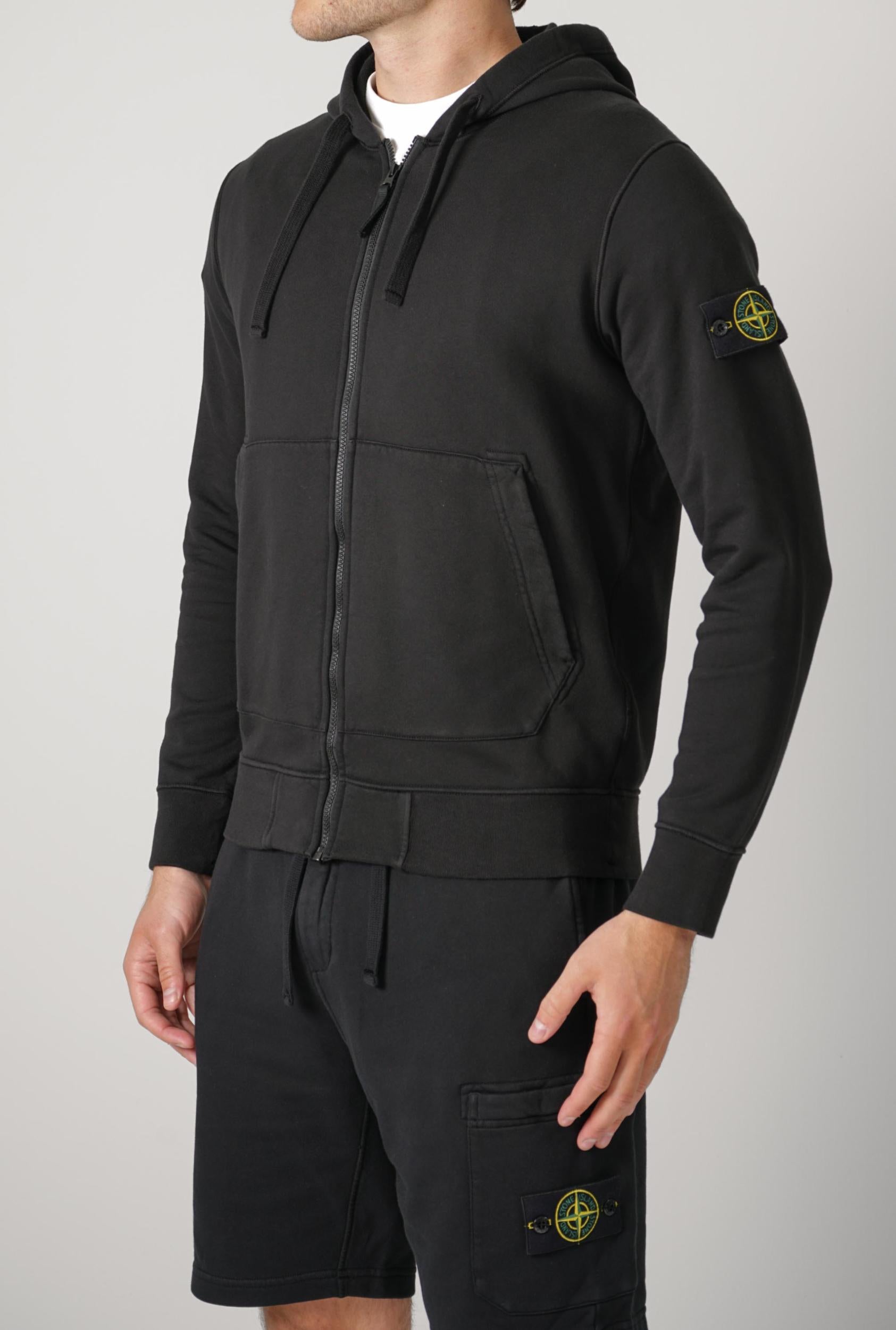 6100061 Stone Island Full Zipper Hooded Sweater Black