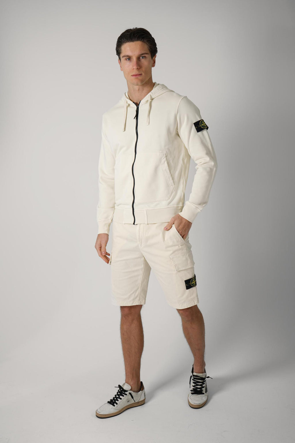 6100061 Stone Island Zip-Up Hoodie Creme