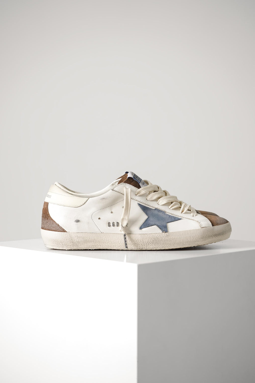 Golden Goose Super Star Leather Upper – White/Brown/Blue