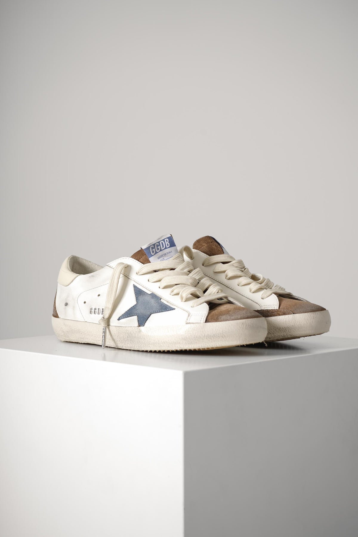 Golden Goose Super Star Leather Upper – White/Brown/Blue