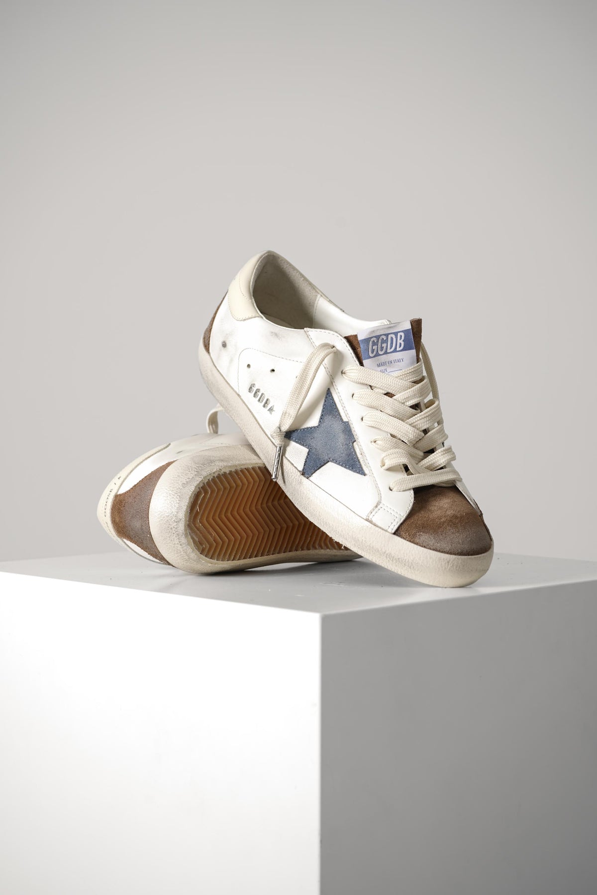 Golden Goose Super Star Leather Upper – White/Brown/Blue
