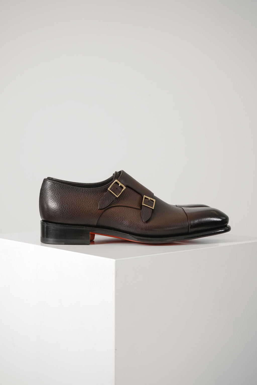 Santoni Leather Double Monk Straps Shoe IRA – Dark Brown