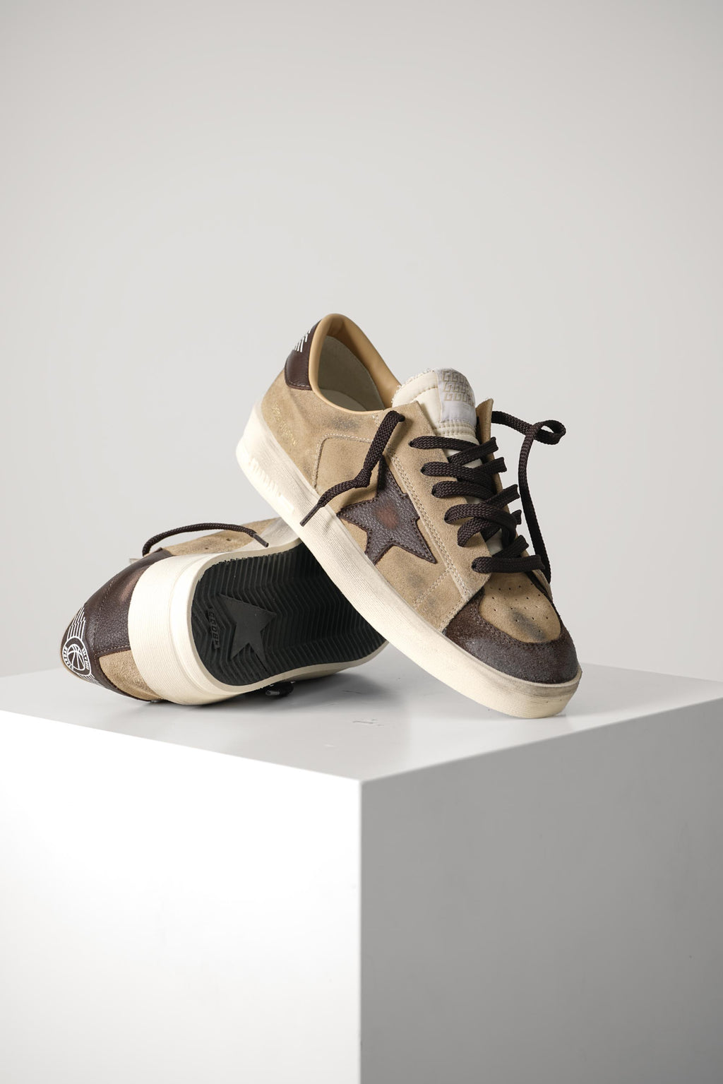 Golden Goose Stardan Suede Toe Nylon Tongue Suede Upper Leather Star And Heel – Beige/Brown/White