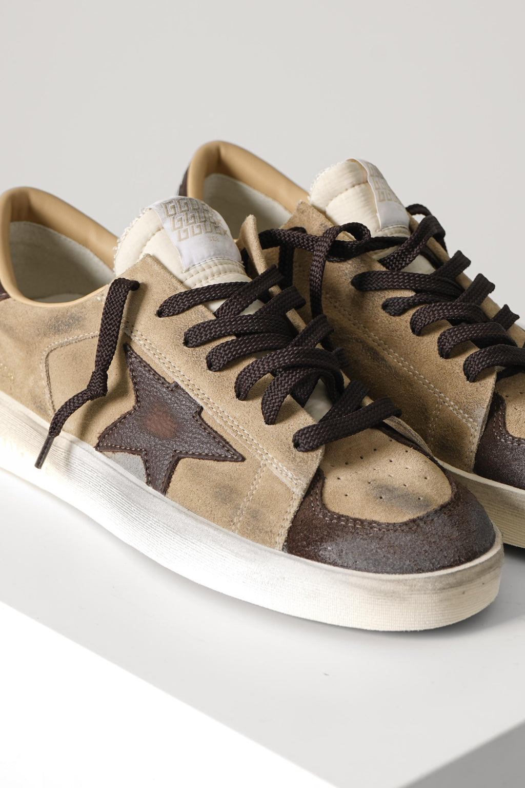 Golden Goose Stardan Suede Toe Nylon Tongue Suede Upper Leather Star And Heel – Beige/Brown/White