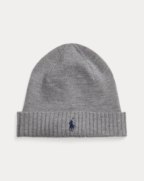 Ralph Lauren Signature Pony Wool Beanie – Fawn Grey Heather