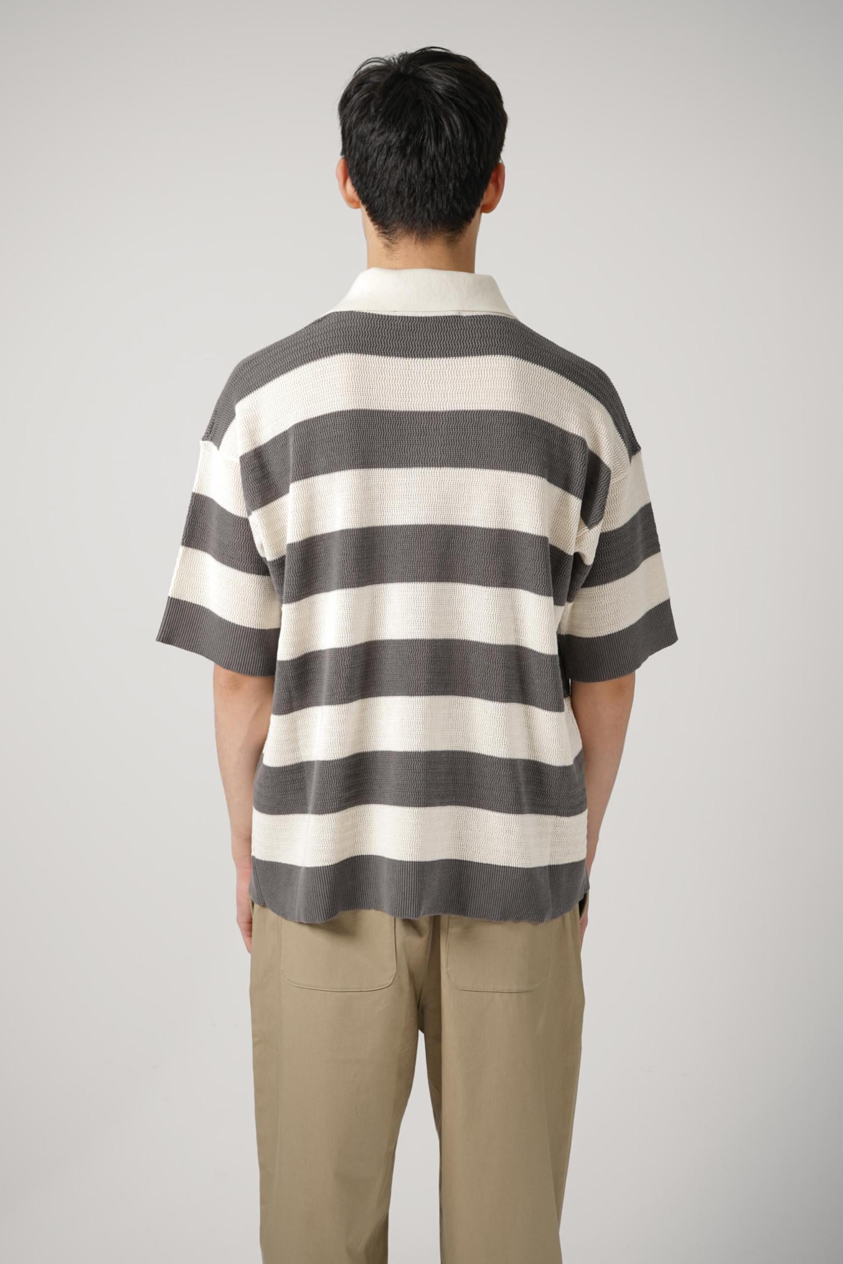 Ami Paris Knit  Striped Polo Beige