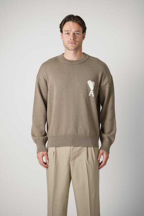 Ami Paris Knitted Heart Logo Crewneck Beige/Taupe