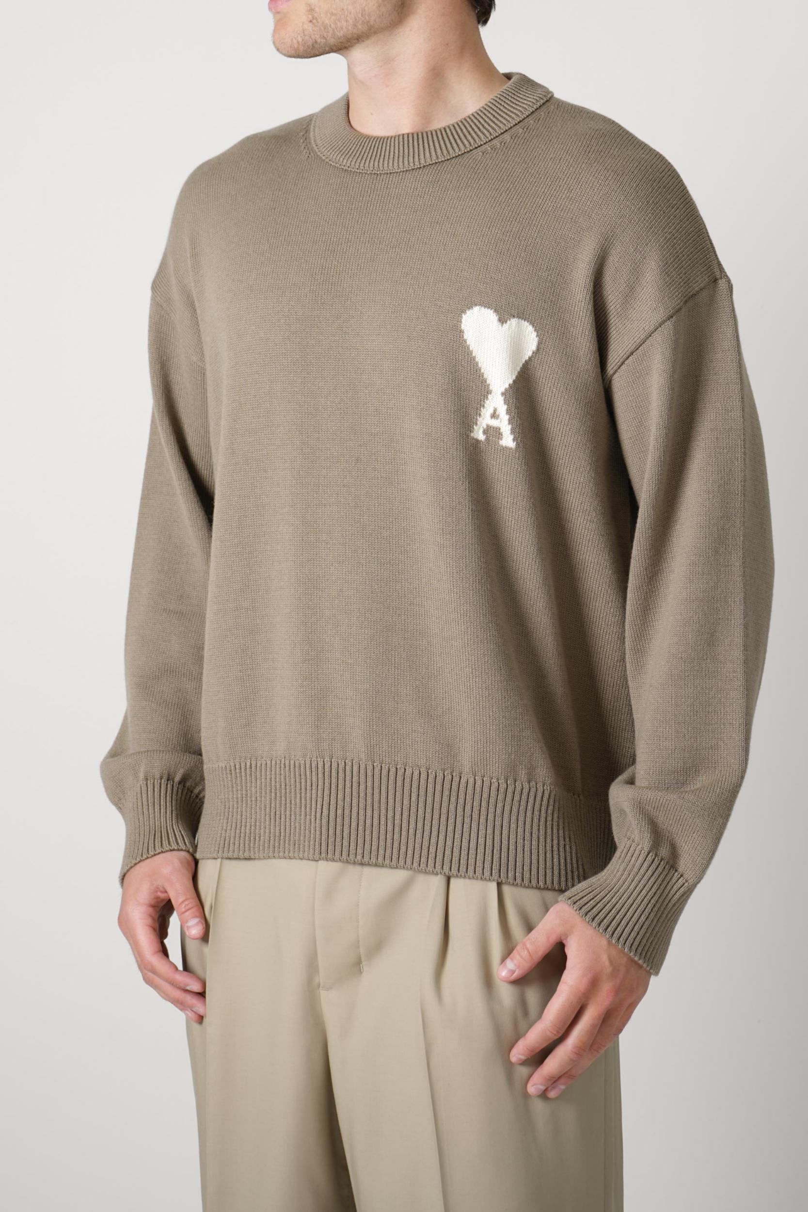 Ami Paris Knitted Heart Logo Crewneck Beige/Taupe
